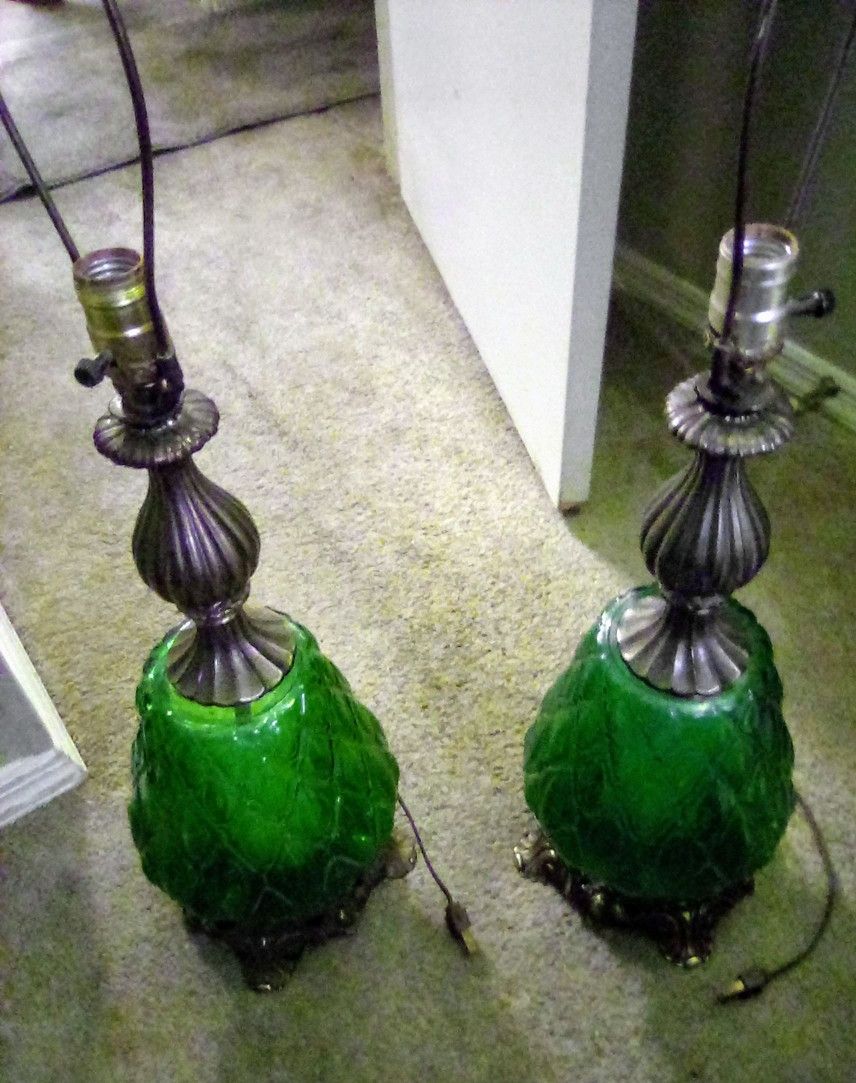 Antique Emerald Green Electric Lamps Set