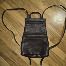 Brown Leather Slim Backpack 