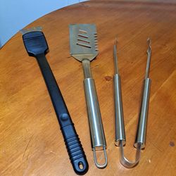 Barbecue accessory set stainless steel heavy duty long (17 in)