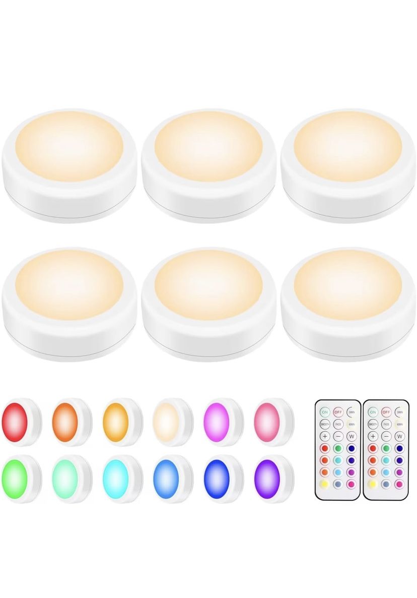 6 Puck Lights with Remote Control, Closet Lights Kitchen Cabinet Lighting Stick on Lights
