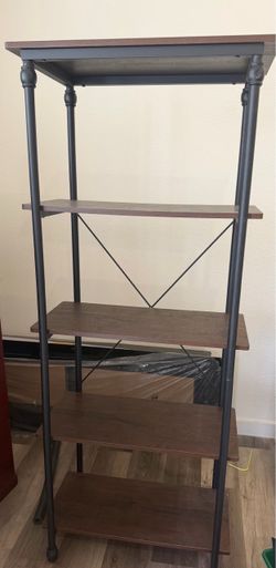 Bookshelf dark wood and black metal