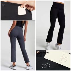 NWT CALIA Women's Essential High Rise Cropped Flare Pants in "Pure Black” - XXS