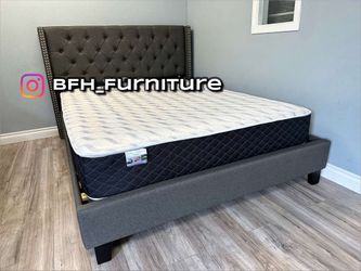 Full Size Grey Tufted Bed With Orthopedic Mattress Included