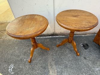 Matching Round Wooden Pedestal Side Tables — $60 for Both OBO