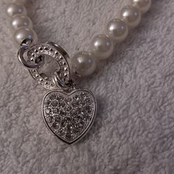 Pearl 925 Heart Pendant Bracelet 