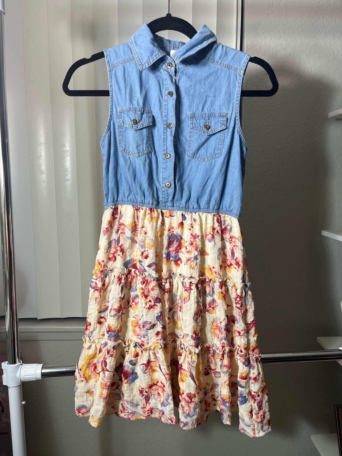 Teen girls floral denim dress