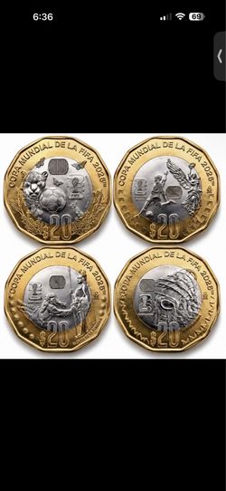 MEXICO 20 PESOS 2026 COINS WORLD CUP MUNDIAL FIFA FULL SET OF 4.