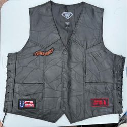 Diamond Plate Buffalo Leather Biker Vest Mens 2XL Patchwork Motorcycle Eagle