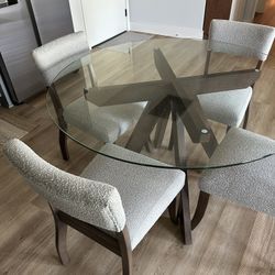Glass Top Dining Table + 4 Fabric Chairs