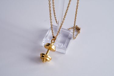 Gym dumbbell necklace gold tone