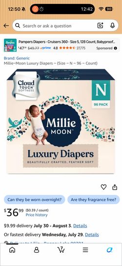 Millie Moon Newborn Diapers 96 pc, Brand New