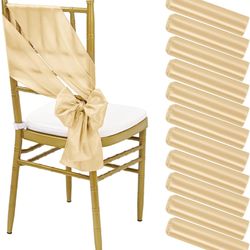 120 PCS Satin Chair Sashes Champagne Shiny Chair Ribbon Ties Back Bows Designed Sashes Universal Chair Cover for Wedding Reception Gathering Birthday
