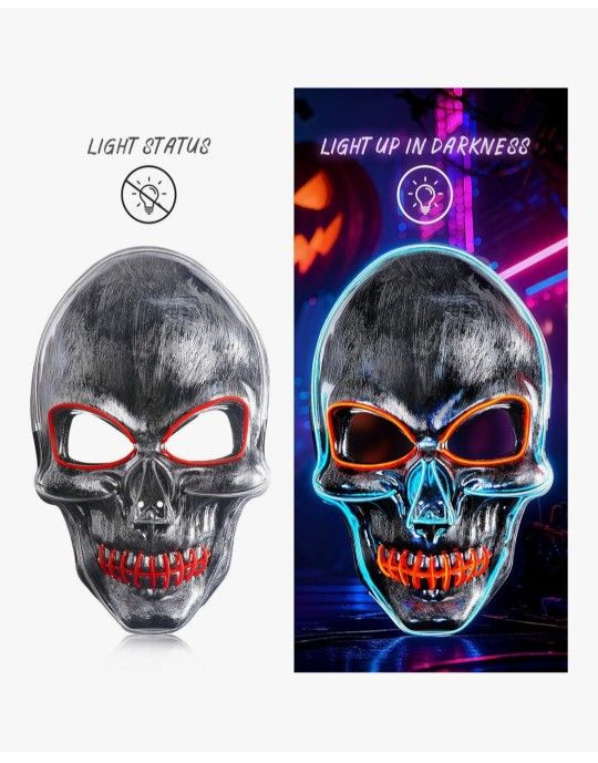 LED Mask,Halloween Costumes LED Gloves Set,Scary Masks,Glow in Dark Skeleton Cool Halloween Gifts for Adult&Teens