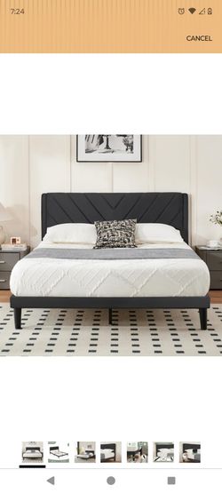 Full size Dark Gray Upholstered Platform Bed Frame