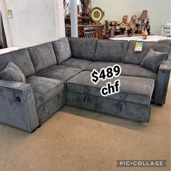 Dark Gray Corduroy Convertible Sectional
Sleeper Sofa W/Cupholder, Sofa Storage, & USB Ports // Black Friday Sale ! 
