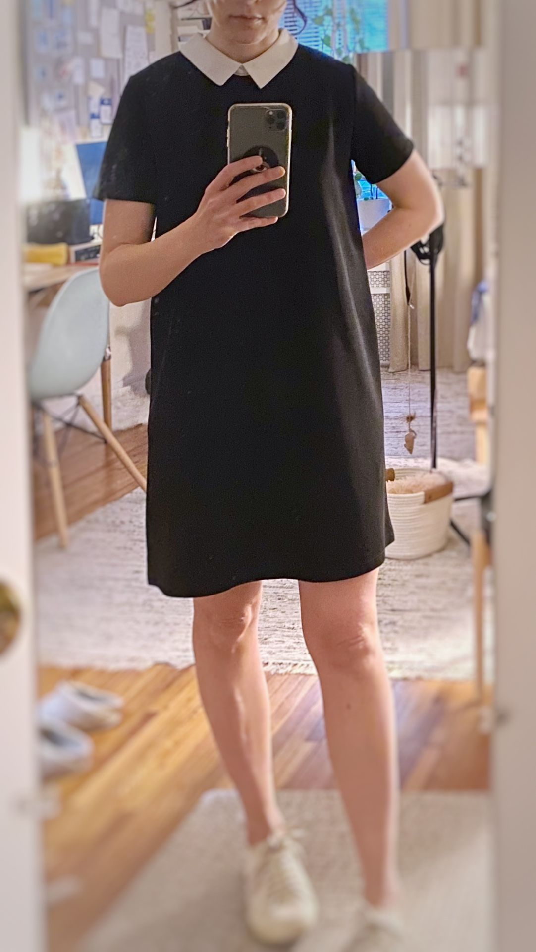 Casual-Classy Black Dress With White Collar