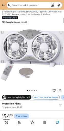 shinic 9" Window Fan Low-Noise Reversible Remote Control 3-Speed, ETL 3 functions (intake/exhaust/circulate), 3 speeds. Low-noise. Fits 23.5"-37". Rem
