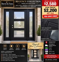 Claro. Aquí tienes el escrito listo para Facebook Marketplace, en inglés:  🚪 BRAND NEW REGENCY FIBERGLASS FRONT DOOR – $2,200 NO TAX  Regency 64 in. 