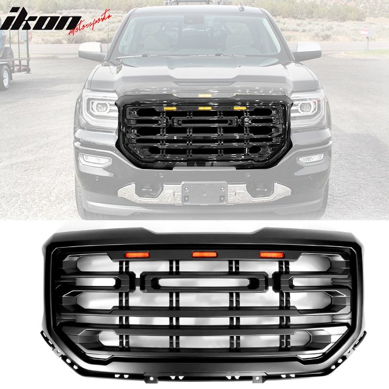 Fits 2016-2019 GMC Sierra 1500 Front Bumper Grille Hood Matte Black ABS Grille