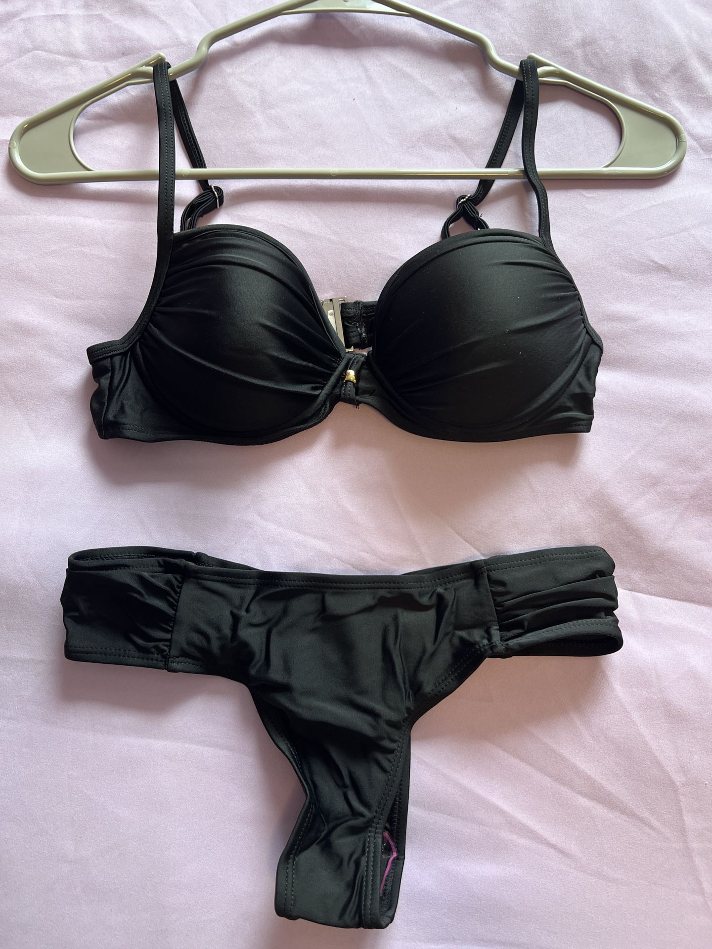 Women’ Underwire Solid 2 Piece Adjustable Strap Sexy Bikini Swimsuit Black