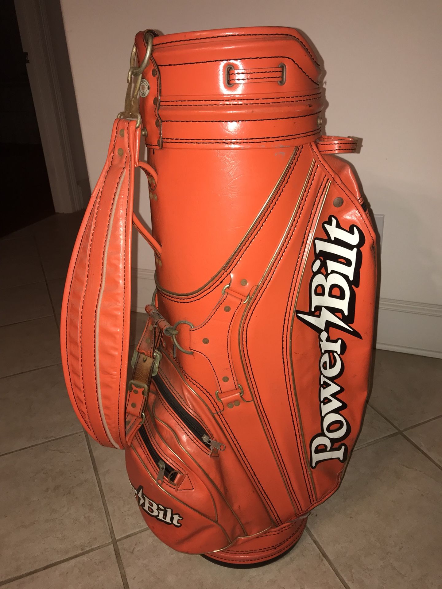 Retro Vintage Louisville H&B Power Bilt Orange Black Golf Cart Leather  Bag