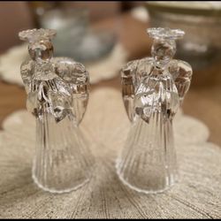 Vintage Avon lead Crystal Praying Angels Candle Holders