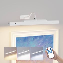 Rechargeable Picture Light for Wall Art White - 3 Color Temperatures,Remote Control & Adjustable Angle Wall Mount Battery Operated Wall Light