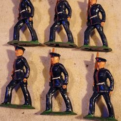 6 Vintage Barclay Manoil Dimestore Lead Figure -Soldier Officer In Blue Uniform