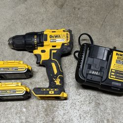 Dewalt 20v Drill Driver With Two Batteries,  And Charger 