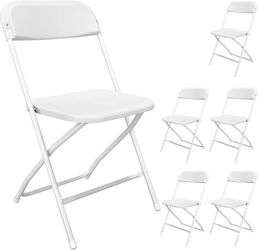 6 Pack White Folding Chairs, Portable Party Chairs, Plastic Folding Chair, Stackable Commercial Seats with Steel Frame for Office Wedding Party Patio