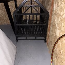 Dog Cage With Bowls