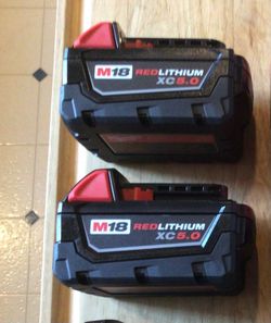 2 Milwaukee M18 Batteries XC5.0.  Brand NEW From Combo Kit.  NUEVO.
