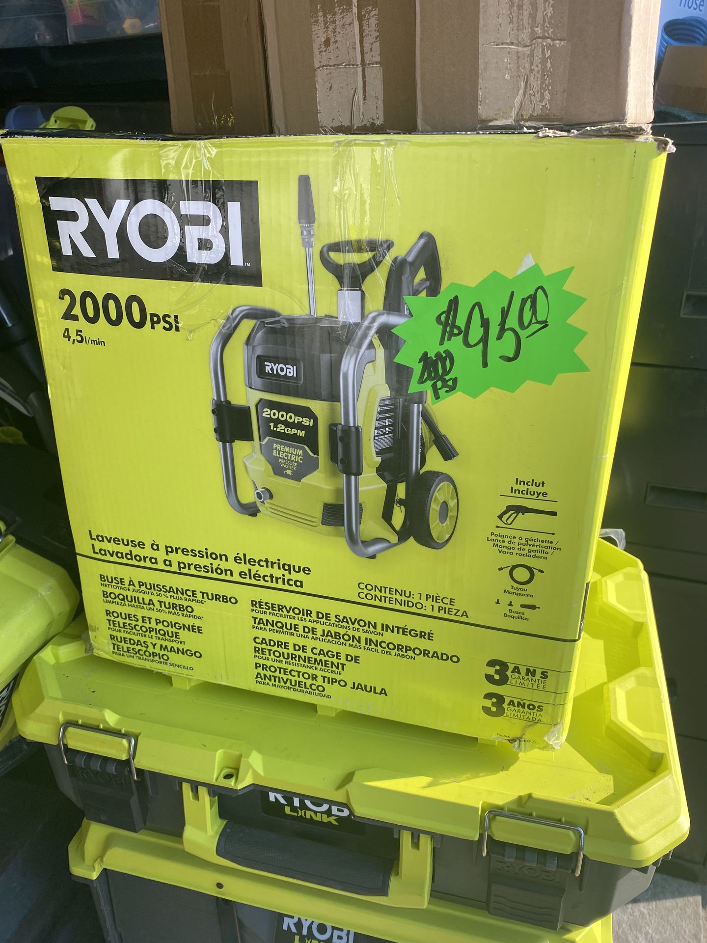Ryobi 2000 psi pressure washer new open box complete