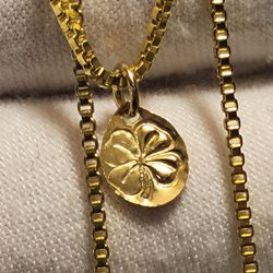 18k Gold Filled Lucky Charm Pendant W/ 18k Gold Filled Box Chain - 18" - NEW