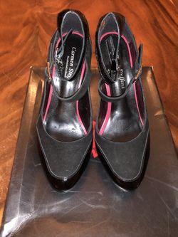 Carmen Steffens black patent and suede maryjane heels - brand new in box
