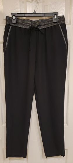 Ann Taylor Women's Faux Leather Trim Pull-On Pants Size 6 Black Pockets