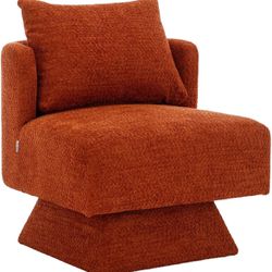 Swivel Accent Chair - Thick Padded Cushion Recliner with Pillow, Single Leisure Sofa Chair for Bedroom, Living Room(Orange-a)