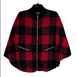 Le Moda Cape Poncho Women's One Size Fits All Red and Black Checkered
