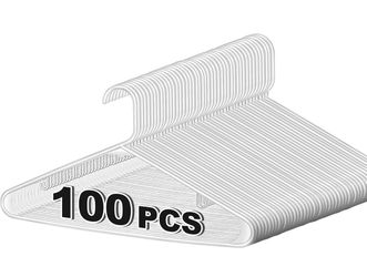 New in Box 100-Pack White Plastic Hangers for Clothes Space Saving Shirt Hangers