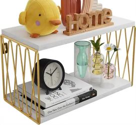 White and Gold Bedside wood and iron Wall Floating Shelves Night stand - 8"D x 16"W x 8.5"H