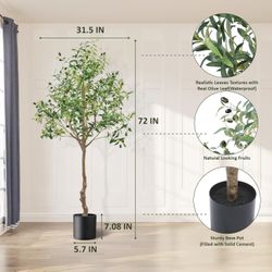 Artificial Olive Tree 6FT Tall, Faux Olive Trees with Pot, 72in Outdoor Fake Potted Silk Plant for Home Decor Indoor Gift