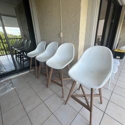 4 CHAIRS BAR STOOLS IKEA FANBYN  WHITE/WOOD INDOOR/OUTDOOR