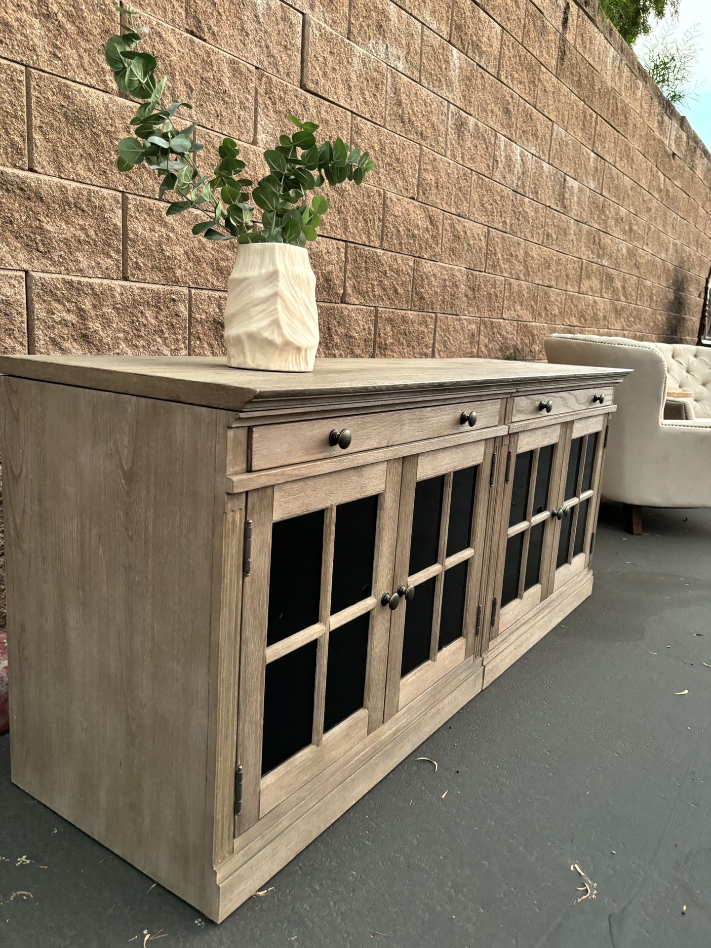 POTTERYBARN. Livingston Media Console With Glass Cabinets (70")