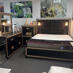 Must Go‼️Stunning Black&Gold 5pc Bedroom Furniture Set With Nightstand & MATTRESS $1499😱
