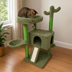 New In Box 43 Inch Tall Cat Tree Pet House Scratcher Scratching Play Post For Large Adult Cats  Green Color 