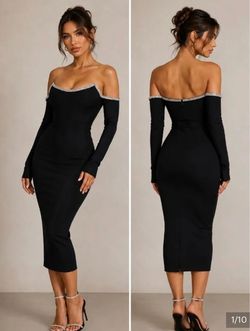 Black Off-Shoulder Bodycon Midi Dress