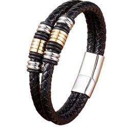 Unisex Bracelet Leather And Stainless Steel. 7.5” 