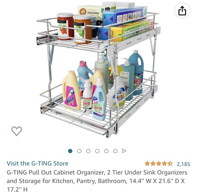 G-TING Pull Out Cabinet Organizer, 2 Tier Under Sink Organizers and Storage for Kitchen, Pantry, Bathroom, 14.4'' W X 21.6'' D X 17.2'' H
