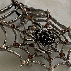 spider Halloween web Brooch pin  rhinestones 2 1/2"x2"