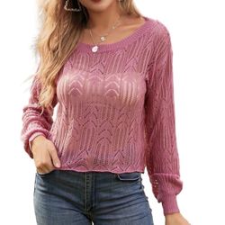 Brandnew(XXL)Women's Wool Sweater Neck Sexy Long Sleeve Loose Round Knit Pullover Casual Solid Color Jumper